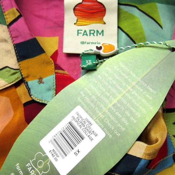 NWT Farm Rio Pajama Shirt in Tropical Collage Silky Viscose Blouse XS $140 - Picture 4 of 5